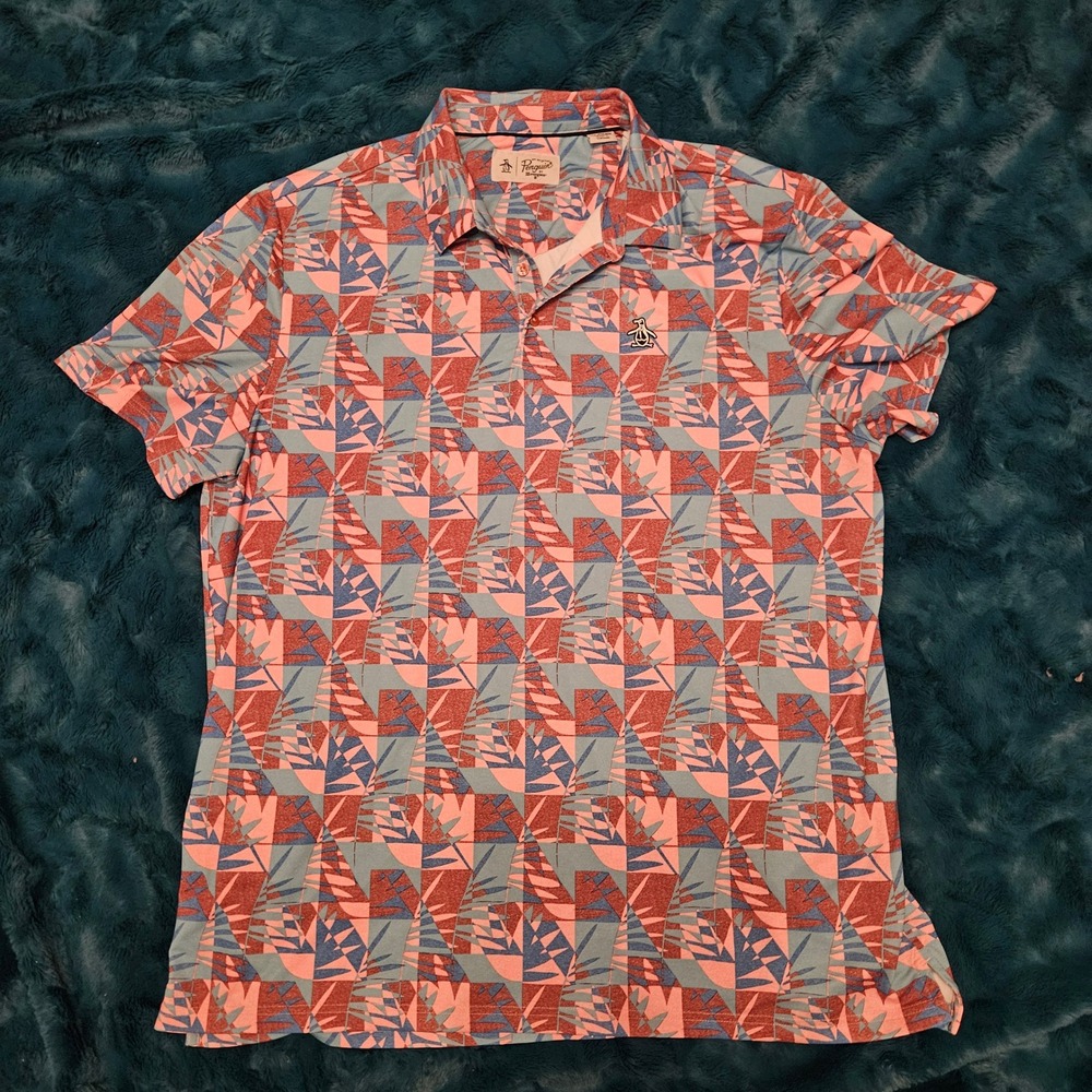 Original Penguin XXL Print Golf Performance Polo Shirt Short Sleeve Casual Mens